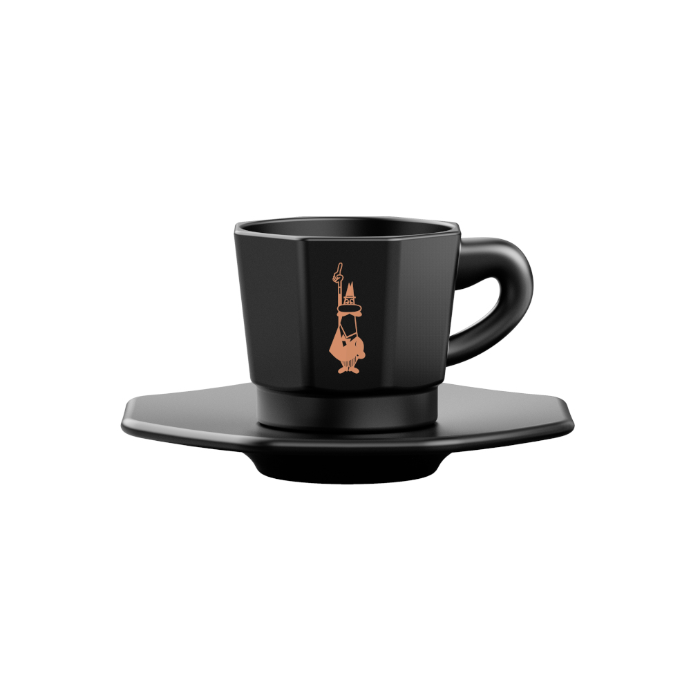 [JERTATZ403] 4 Stück achteckige Espressotassen mit Untertassen schwarz matt