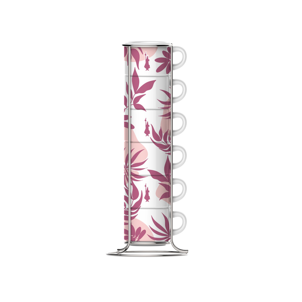 [JESS2024001] Primavera 6 stapelbare Espressotassen mit Metallgestell (Rosa.)